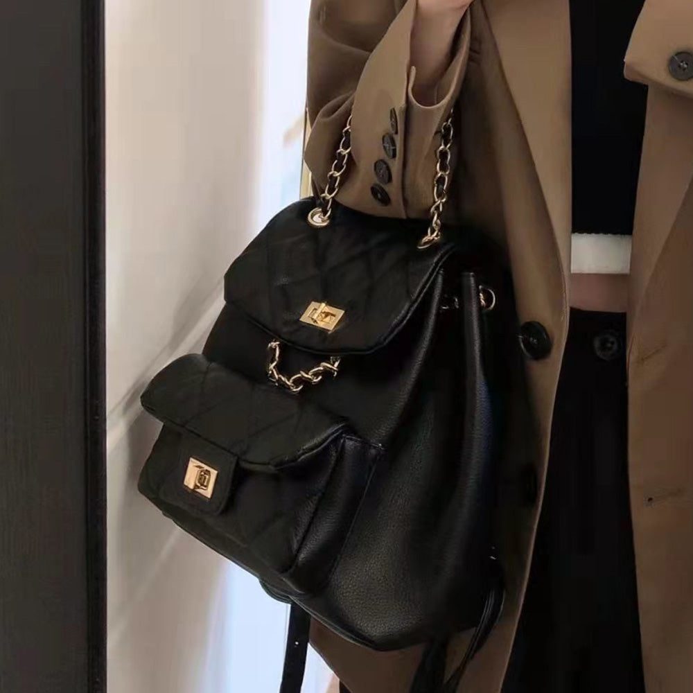 Elegant Quilted Chain Strap Mini Backpack