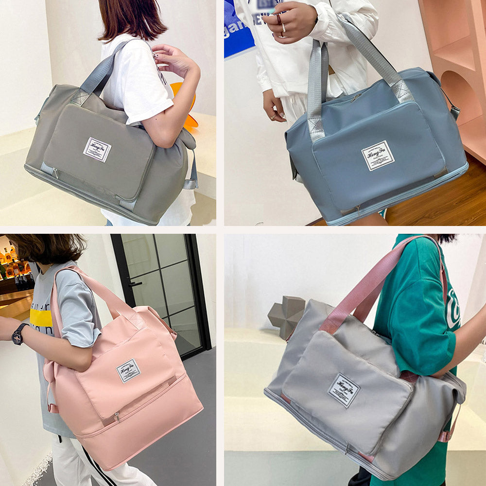 コーラルピンクやブルーグレーなどのトーンも含む、多色展開のキルティングキャリーオンバッグ